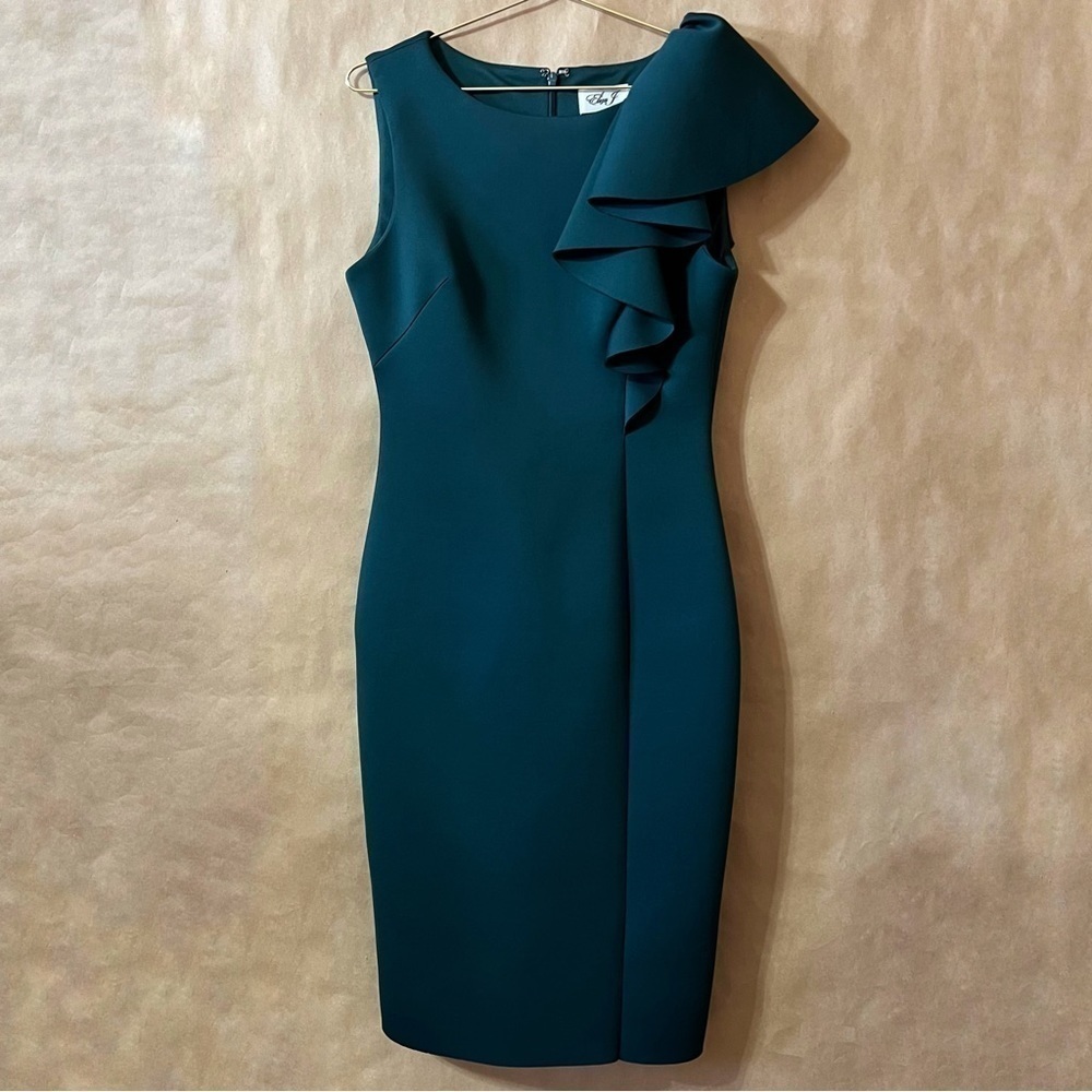 Eliza J | Ruffle Neoprene Scuba Sheath Dress Cocktail Evening Dress Size 6